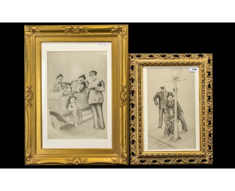 Laurel &amp; Hardy Pair of Limited Edition Prints of Laurel and Hardy depicting a) a car stopped by the Police, print 15/250,
