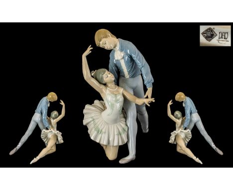 Nao by Lladro Large and Impressive Figure ' Young Male and Female Ballerina ' Dancers. c.1980's. Height 13.25 Inches. 1st Qua