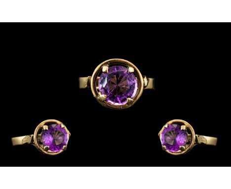 9ct Gold Attractive and Nice Quality Single Stone Amethyst  Set Ring - the faceted amethyst of purple colour (rich). Estimate