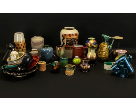 Collection of Vintage Pottery Items to include vases, jugs, Poole pottery dolphin, pots, plates, etc.  Please see images.