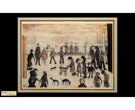 L S Lowry 1887-1976 Unsigned Limited and Numbered Edition Colour Print/ Lithograph titled 'The Park;. This off set lithograph