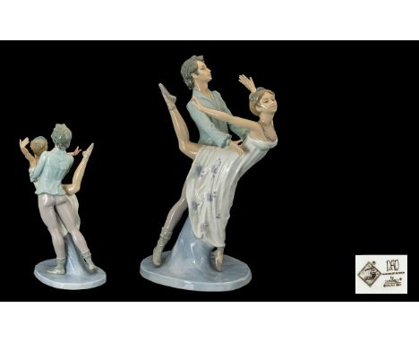 Nao by Lladro Handpainted Porcelain figure titled 'Danza' ballet dancing couple.  Issued 1982.  Height 12.5" - 31.5 cm.  Firs