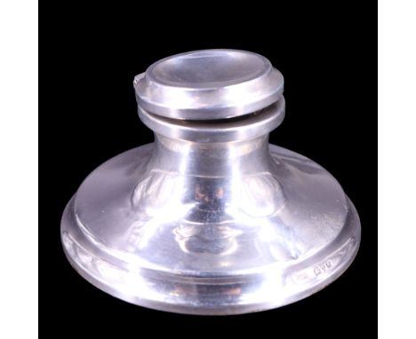 A 1920s silver capstan inkwell, J &amp; R Griffin Ltd, Chester, 1922, 10.5 cm diameter, (loaded base)