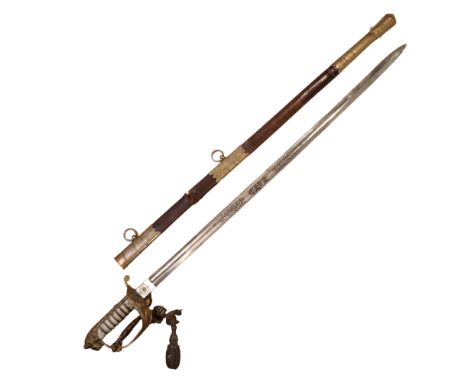 A George V-VI Royal Navy Officer's Model 1827 sword, locking clasp named to C R SHARP RN