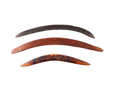 Three Australian Aboriginal boomerangs, longest 65 cm