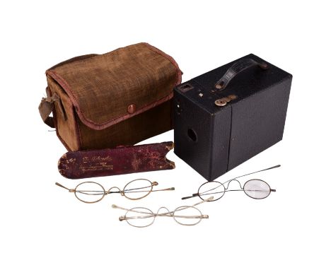 Three sets of Victorian spectacles together with a Kodak Hawkeye Model "B B" boxed camera