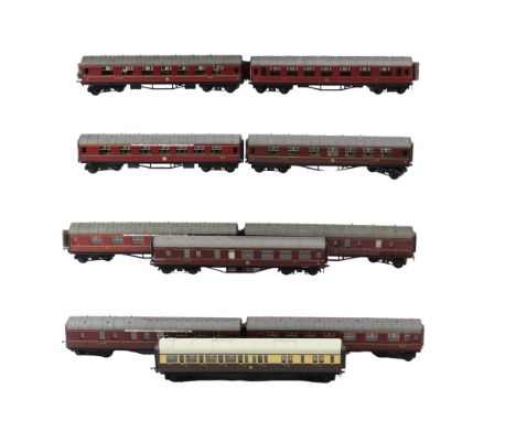 Ten Hornby EM gauge model railway carriages
