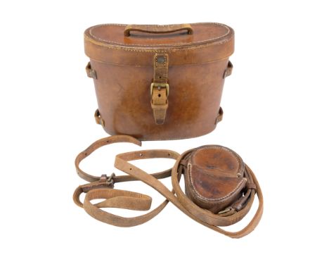 A 1916 dated British Army No 2 prismatic binoculars case together with a compass pouch