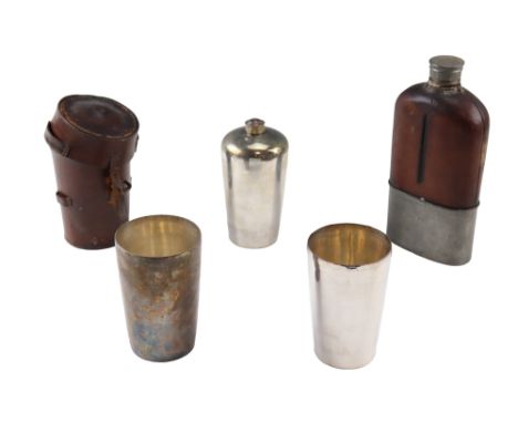 A Victorian oversized hip flask by Drew and Sons "Makers to the Royal Family", Piccadilly Circus, together with an electropla