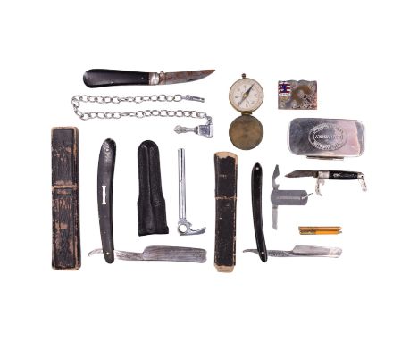 Sundry collectors' items including a 1940s Lucas No 104 Gem Lock bicycle or similar lock chain, a Presto Tools bottle opener,