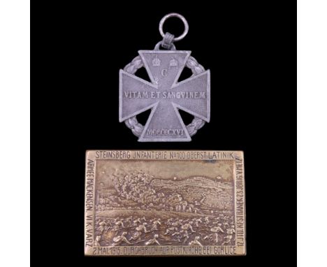 A Great War Imperial Austrian Army tradition badge together with a Karl Troop Cross