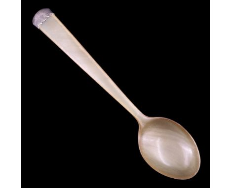A Scottish silver-mounted horn spoon, late 19th / early 20th Century, 18.5 cm