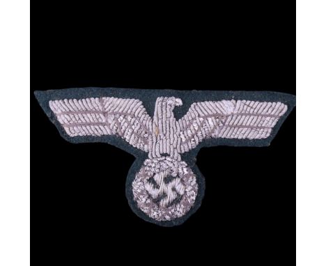 A German Third Riech Army officer's bullion-embroidered cap badge, 6.5 cm x 3.5 cm
