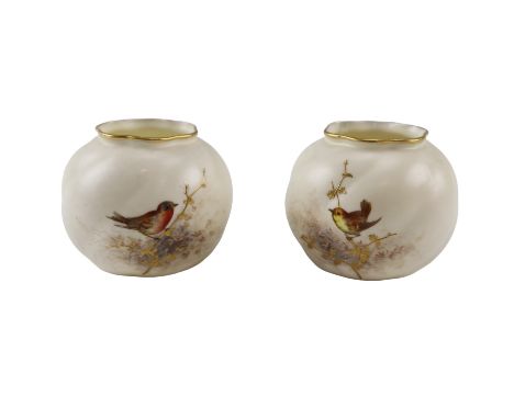 A pair of late 19th Century Grainger &amp; Co of Worcester small vases, each of subtly spiral lobed form with conforming ever