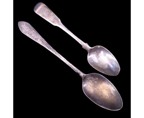 A George III Edinburgh silver Celtic point spoon, the stem and bowl foliate and garland engraved, with Christening inscriptio