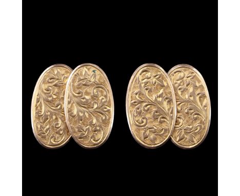 A pair of Victorian 18 ct gold cufflinks, decorated with engraved foliate scrolls, J &amp; R Griffin (Joseph &amp; Richard Gr