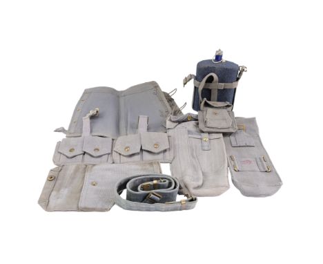 Second World War RAF webbing gaiters together with 1937 Pattern belt, cartridge pouches, basic pouches, water bottle and carr