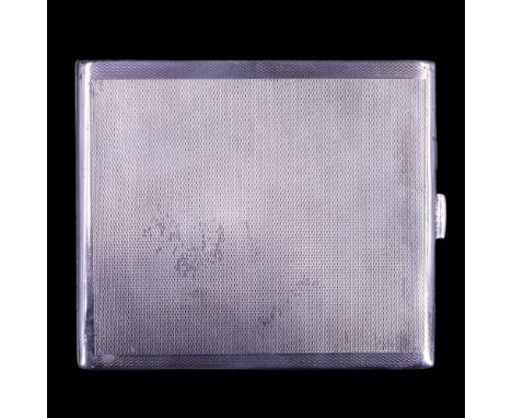 A 1930s silver cigarette case, finely engine-turned overall, 10 cm x 8.5 cm, 142 g
