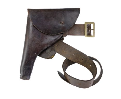 A Royal Navy 1901 Pattern leather belt together with a holster and pistol ammunition pouch