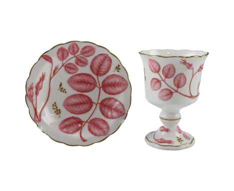 A Royal Worcester "The Blind Earl Circa 1770" pattern goblet and saucer, former 12.5 cm 