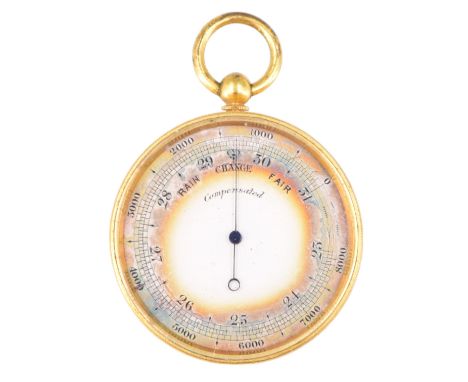A Victorian pocket aneroid barometer and altimeter, 4.5 cm excluding stem and bow, (functioning)