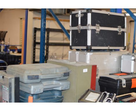 TOOL BOX, VARIOUS POWER TOOLS, METAL CARRY CASES ETC     