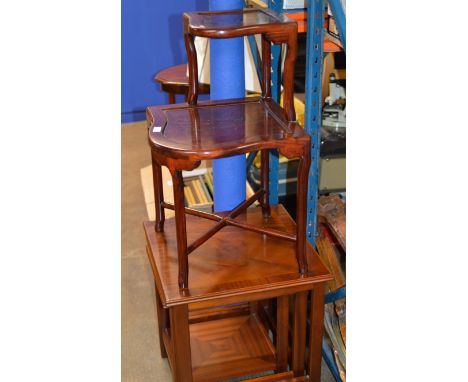 NEST OF MAHOGANY TABLES &amp; MAHOGANY CORNER SHELF UNIT     