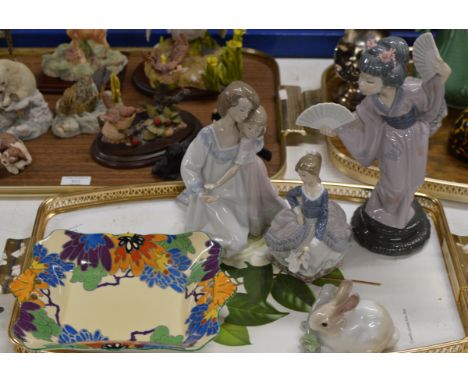 TRAY CONTAINING 4 VARIOUS LLADRO ORNAMENTS &amp; ROYAL DOULTON DISH     