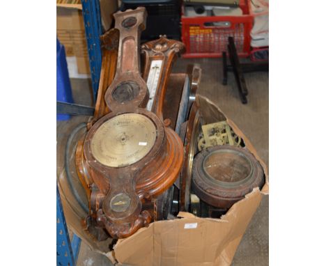 BOX CONTAINING VARIOUS BAROMETER CASES &amp; PARTS     