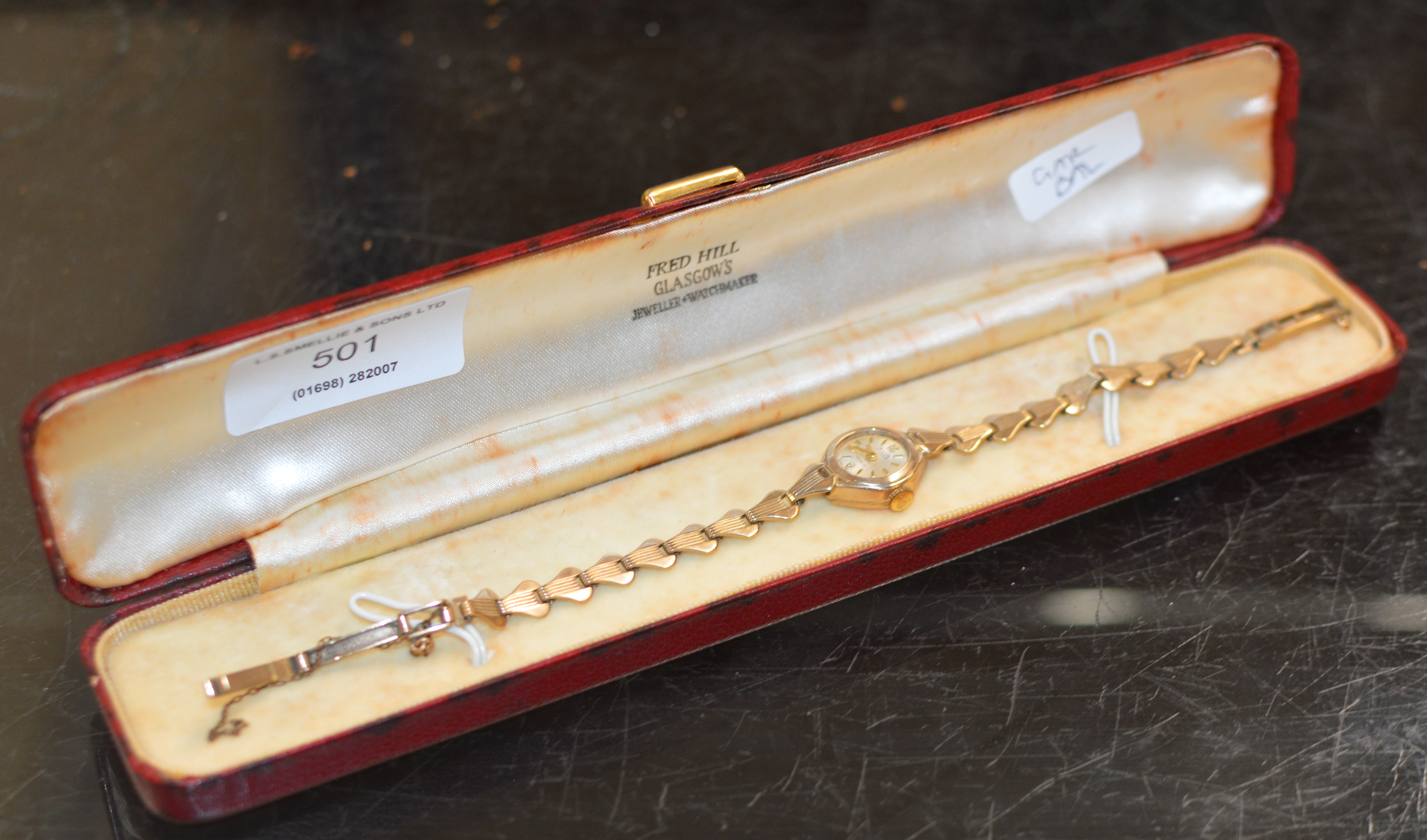 AVIA LADIES 9 CARAT GOLD CASED WRIST WATCH ON 9 CARAT GOLD BRACELET