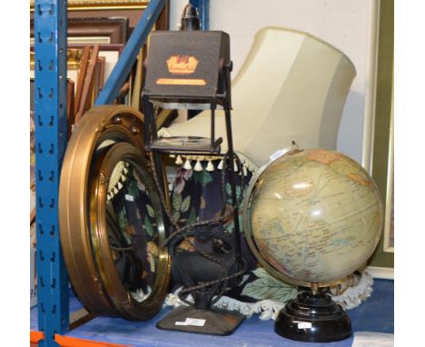 VINTAGE GLOBE, OLD MAGNIFIER &amp; 2 GILT FRAMED WALL MIRRORS     