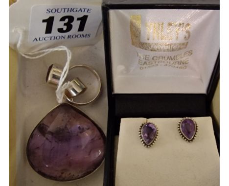 STERLING SILVER AMETHYST RING &amp; STUDS