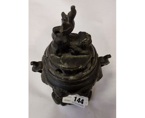 BRONZE ORIENTAL LIDDED CENSER - 23 CMS (H)