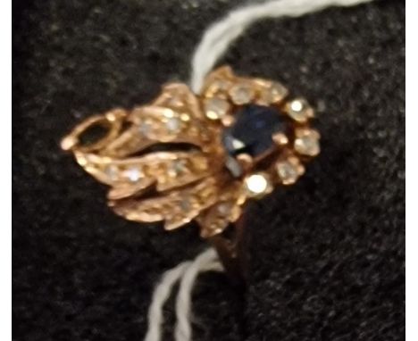 8CT SAPPHIRE &amp; DIAMOND RING SIZE N