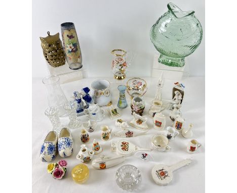 A box of assorted vintage ceramics and glass to include crested china and mid century glass items. Crested ware to include Go