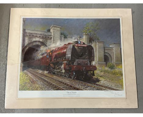 A limited edition signed print "City Of London" The Caledonian locomotive by Terrence Cuneo. No. 33/850. Mount approx. 61 x 7