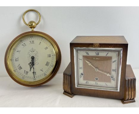 2 vintage wooden cased clocks. A Bentima square cased Westminster chime mantle clock, complete with pendulum (no key) togethe
