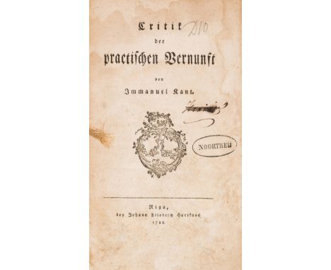 Kant (Immanuel) Critik der practischen Vernunft, first edition, title with woodcut floral ornament, partially obliterated ink