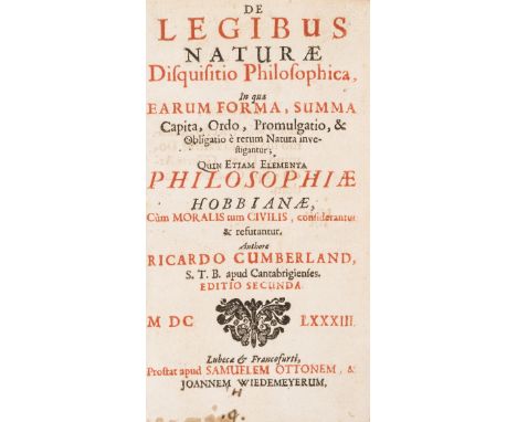 Hobbes.- Cumberland (Richard) De legibus naturæ disquisitio philosophica, in qua earum forma, summa capita, ordo, promulgatio