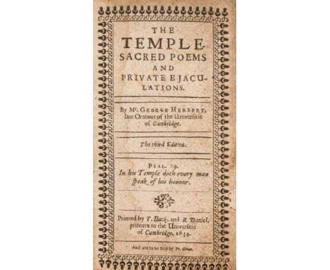 Herbert (George) The Temple. Sacred Poems and Private Ejaculations, third edition, with an additional 18ff. Table before fina