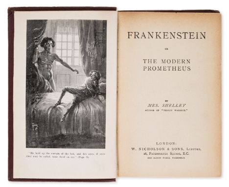 Shelley (Mary Wollstonecraft) Frankenstein or The Modern Prometheus, frontispiece, toned margins, light foxing to endpapers, 