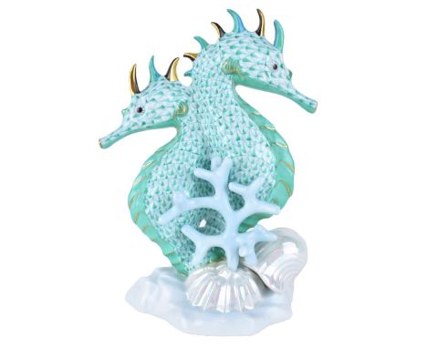 Herend Seahorses Porcelain Figurine. Signed Herend First Edition and numbered 5252 to base. Measures 7" H x 5-1/4" W. Conditi