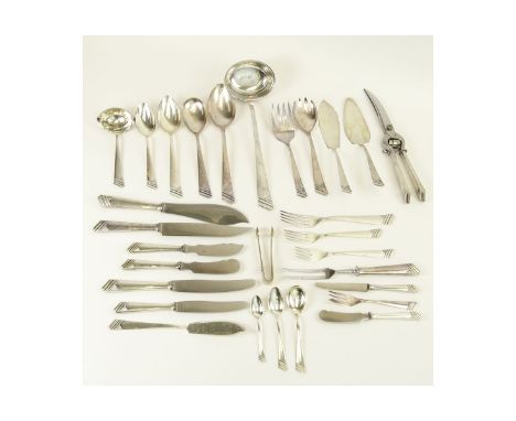 Impressive 182 Piece Set of OKA Kaldenback Sterling Silver Flatware in Custom Wood Chest. The set includes 12 dinner forks, 8