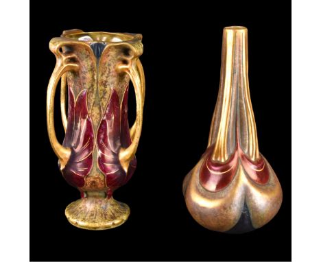 Two (2) Amphora Art Nouveau Gres and Enameled Pottery Vases Attributed to Paul Dachsel. Each signed with Amphora Czech mark, 