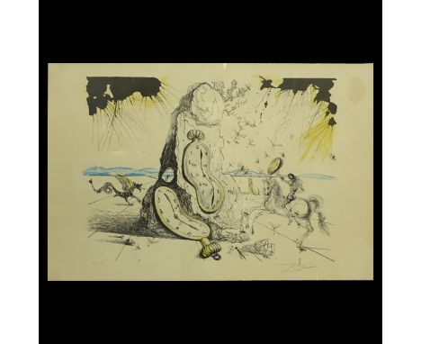 Salvador Dali, Spanish (1904-1989) 1965 Color Lithograph on Rives Paper, "Cosmic Rays Resuscitating Soft Watches". Published 