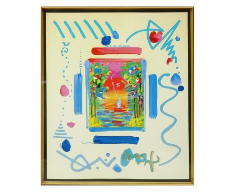 Peter Max, American (b. 1937) Acrylic on lithograph "Rainforest". Signed. Measures 14" x 12", frame measures 26" x 22". Condi