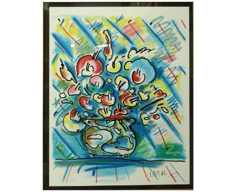 Peter Max, American (born 1937) Lithograph in Color "Abstract Flowers" Signed and Numbered 251/350 Lower. Tag signed attached