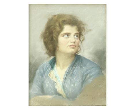 Enrico Tarenghi Italian (1848 - 1938) Pastel on Board, Portrait of Young Girl, Signed Lower Right. Measures 14" H x 10" W, fr