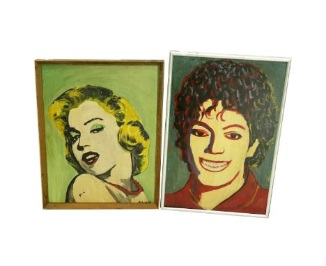 After: Andy Warhol, American (1928 - 1987) Two portrait Paintings on Board, Marilyn Monroe and Michael Jackson, Each Signed L