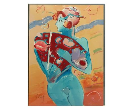 Peter Max, American (born 1937) Lithograph in Color "Nude Fan Dancer" Signed and Numbered 128/300 on Lower Margin. Blindstamp